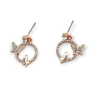 Swarovski Rose Gold Butterfly Crystal Hoop Stud Earrings